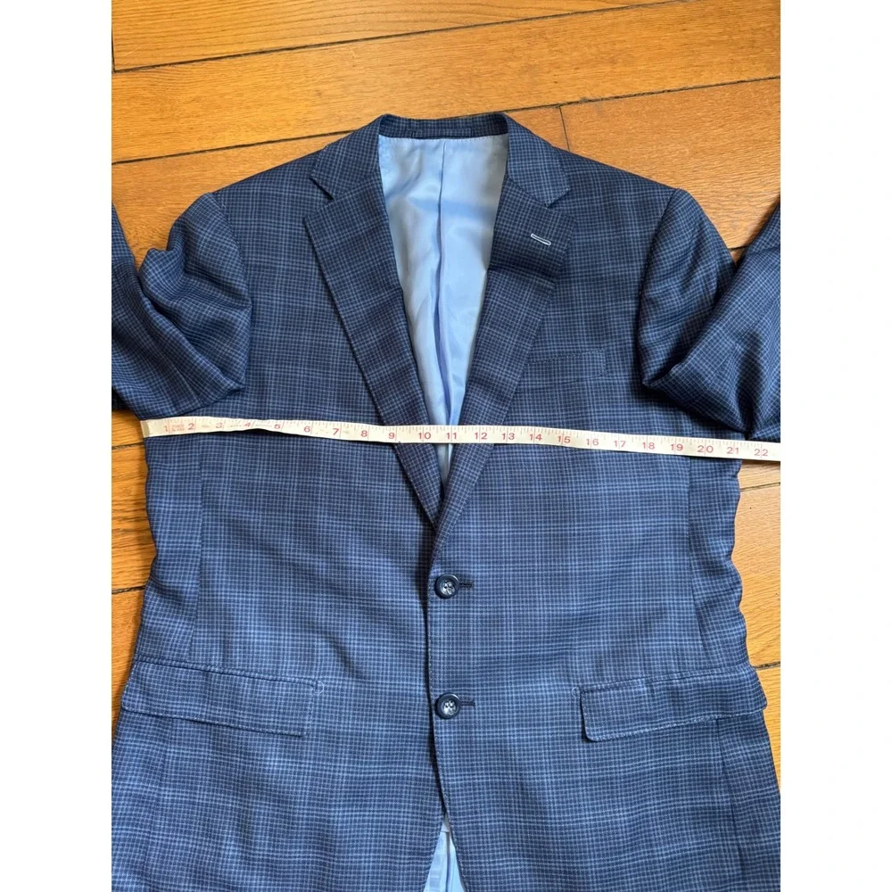 Custom Ermenegildo Zegna Wool Silk Sport Coat Blue Check Suit Jacket 42 Short
